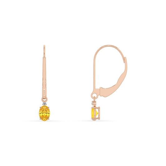 lab grown yellow sapphire oval drop earrings in rose gold 