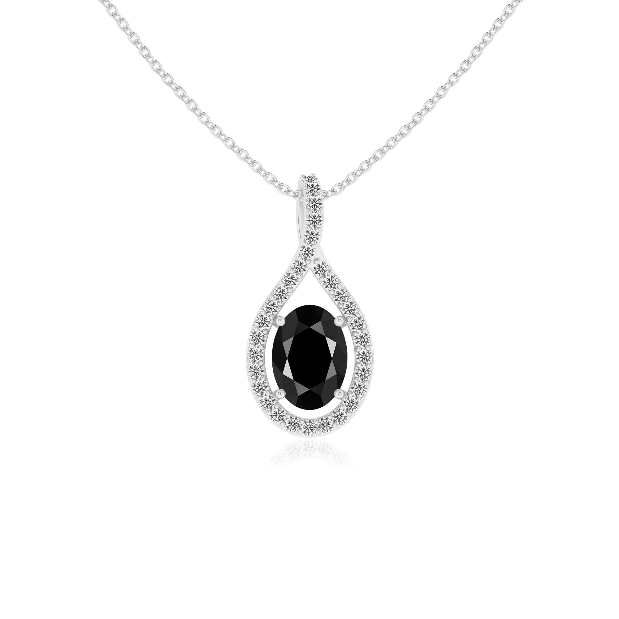 natural black-onyx oval solitaire necklaces in platinum 