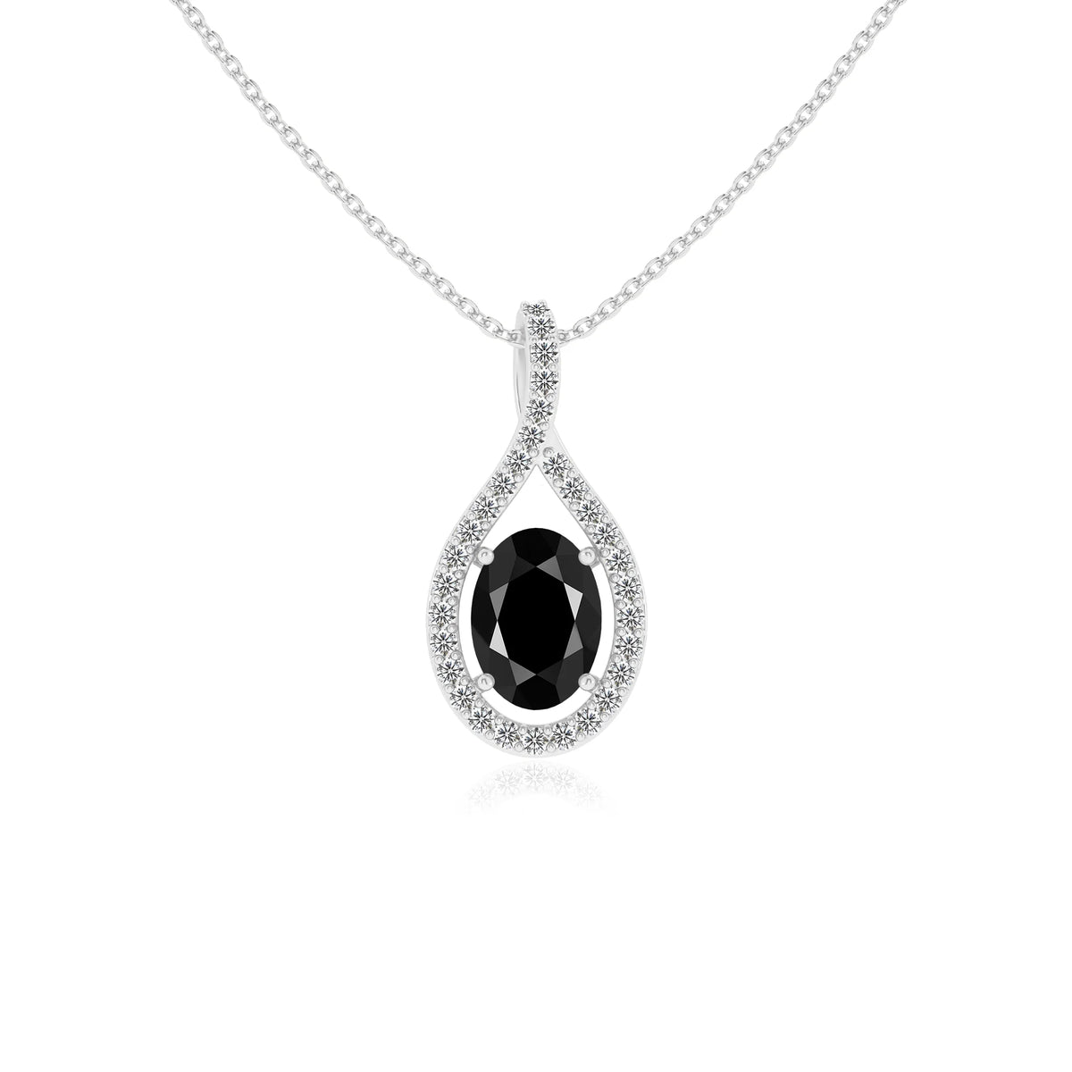 natural black-onyx oval solitaire necklaces in platinum 