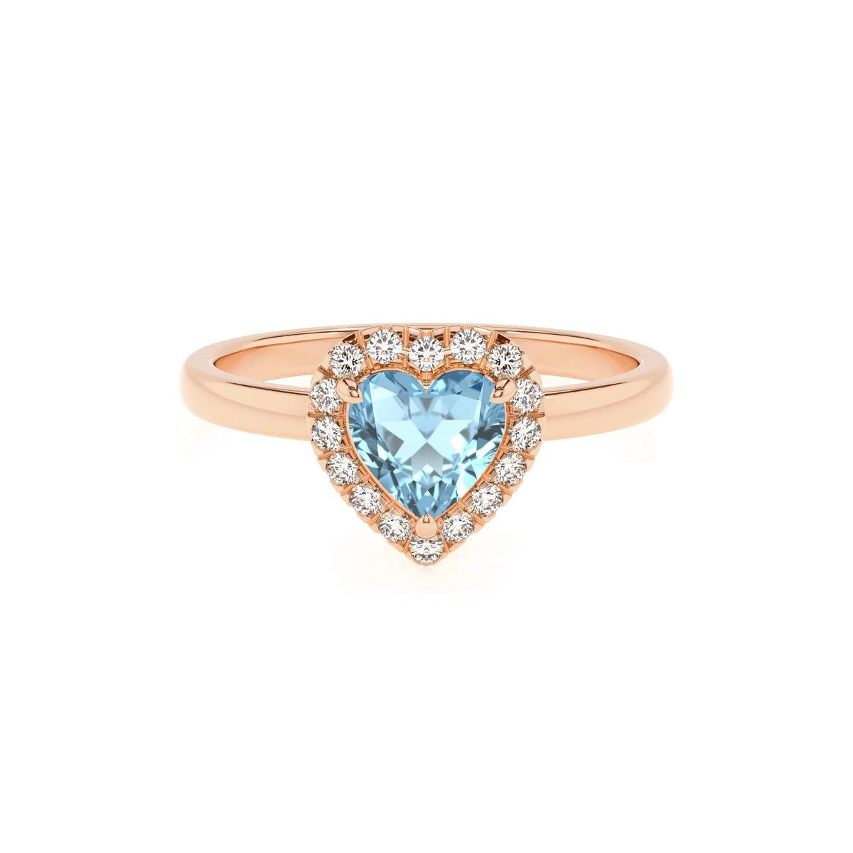 lab grown aquamarine heart solitaire rings in rose gold 