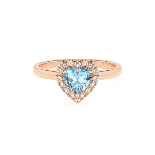 lab grown aquamarine heart solitaire rings in rose gold 