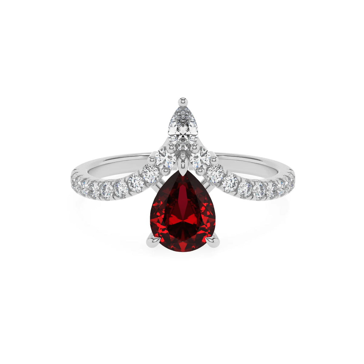 lab grown ruby pear solitaire rings in white gold 