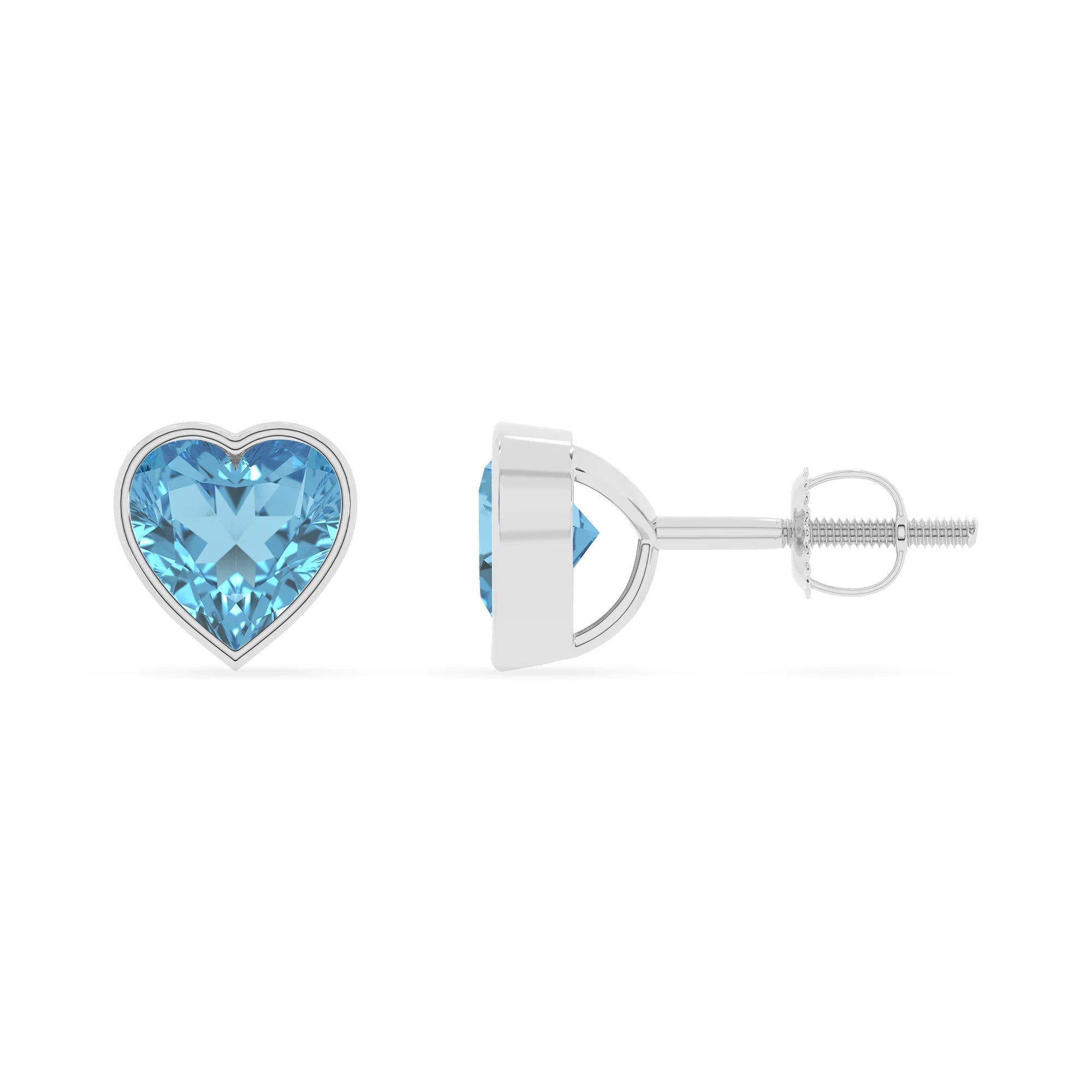 natural swiss blue topaz heart stud earrings in white gold 