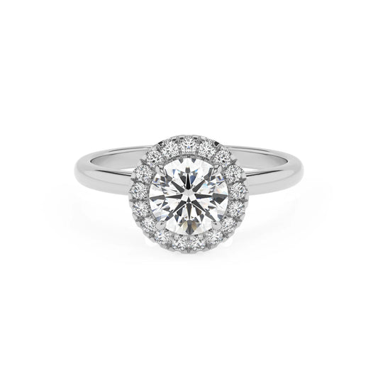 lab grown moissanite round solitaire rings in platinum 