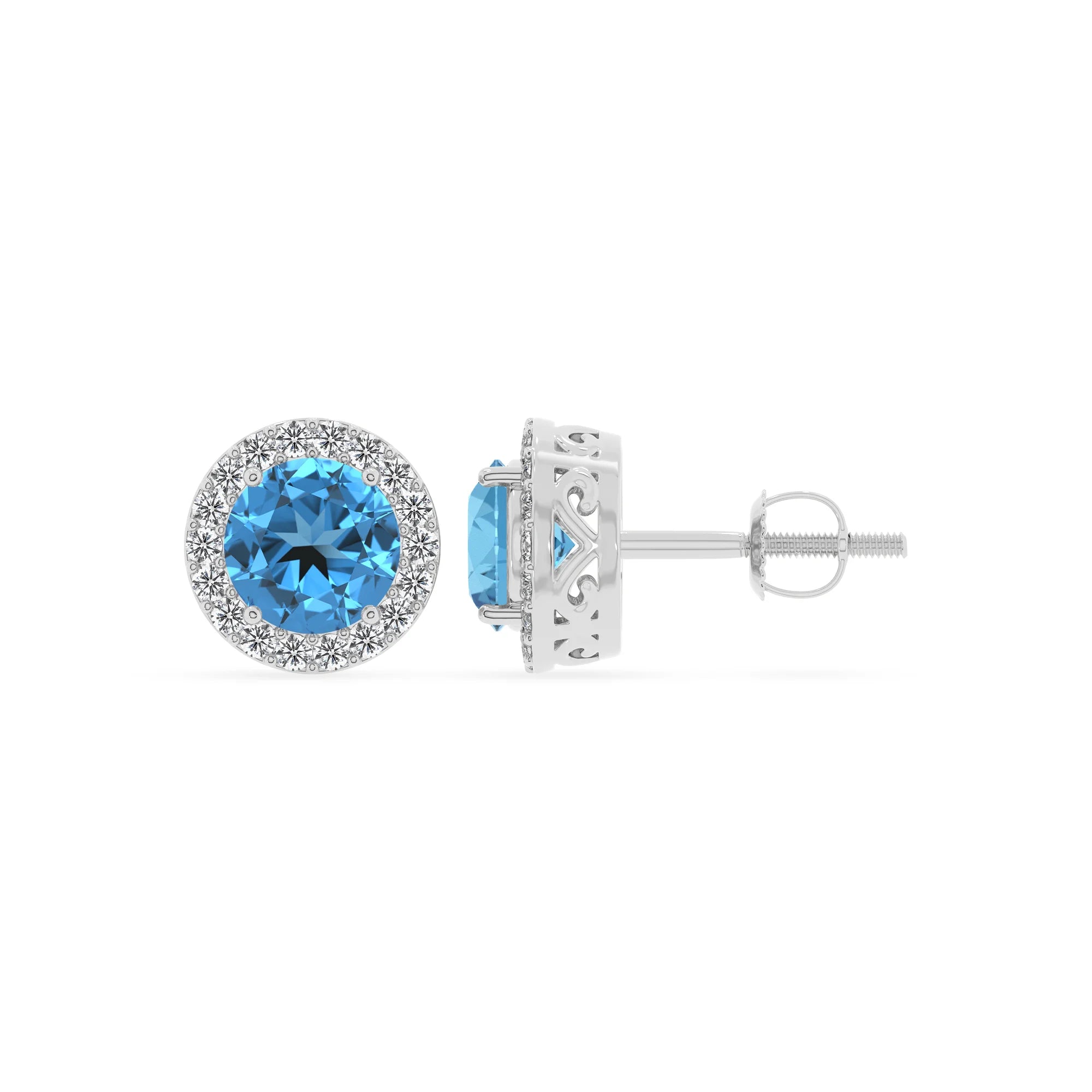natural swiss blue topaz round stud earrings in white gold 