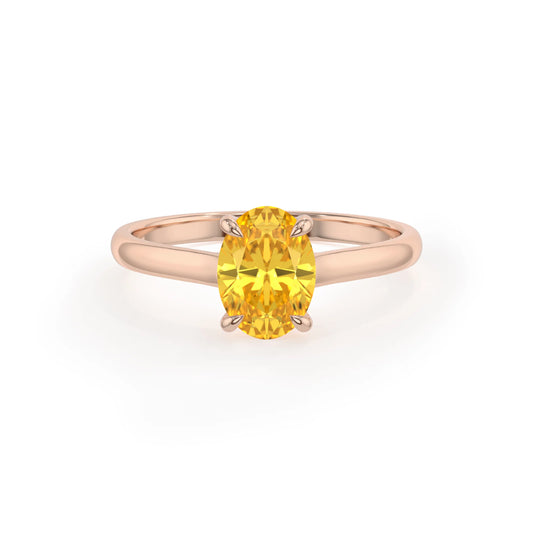lab grown yellow-sapphire oval solitaire rings in rose gold 