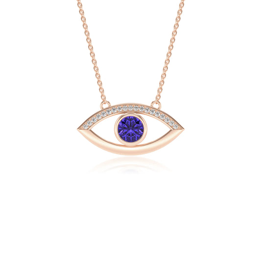 lab grown tanzanite round solitaire necklaces in rose gold 