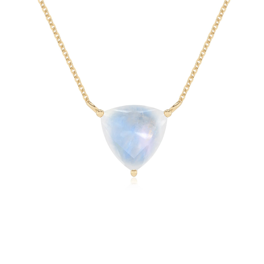 natural rainbow-moonstone trillion solitaire necklaces in yellow gold 