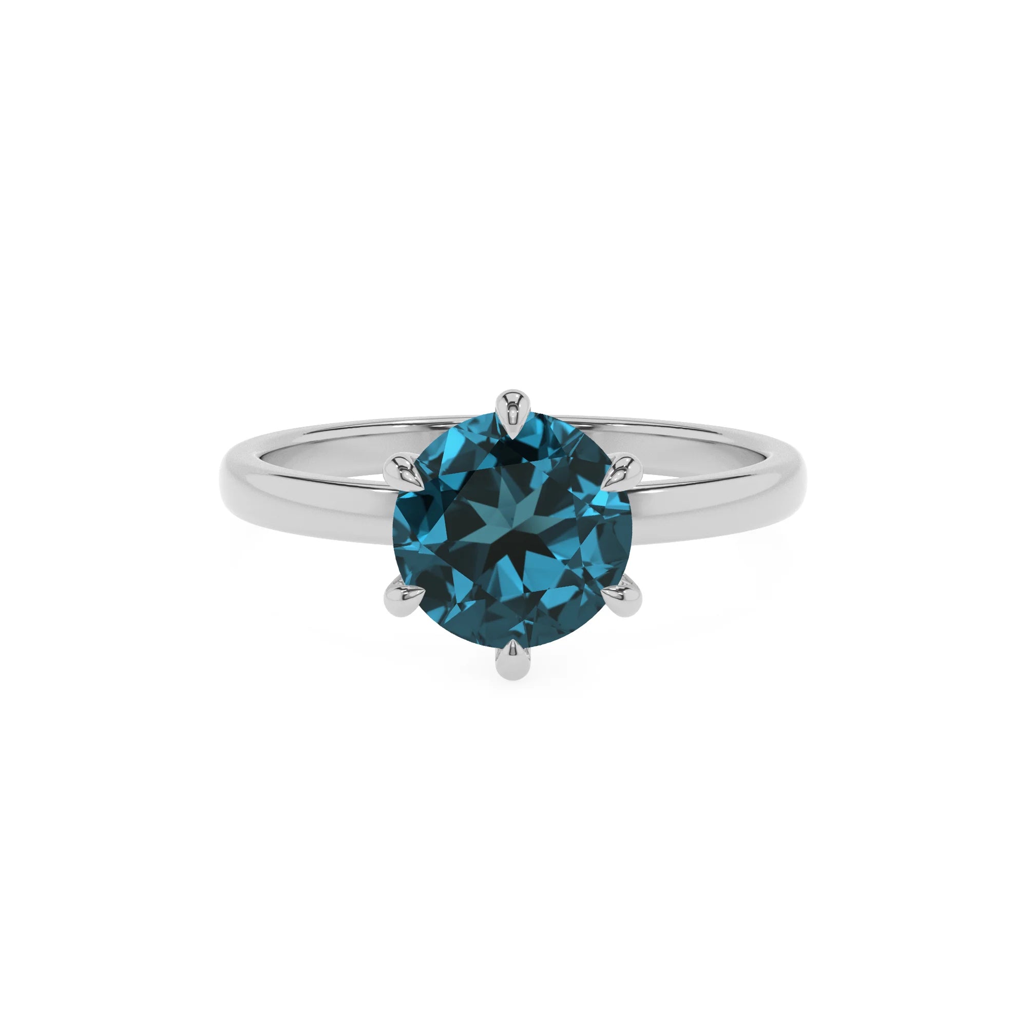 natural london-blue-topaz round solitaire rings in white gold 