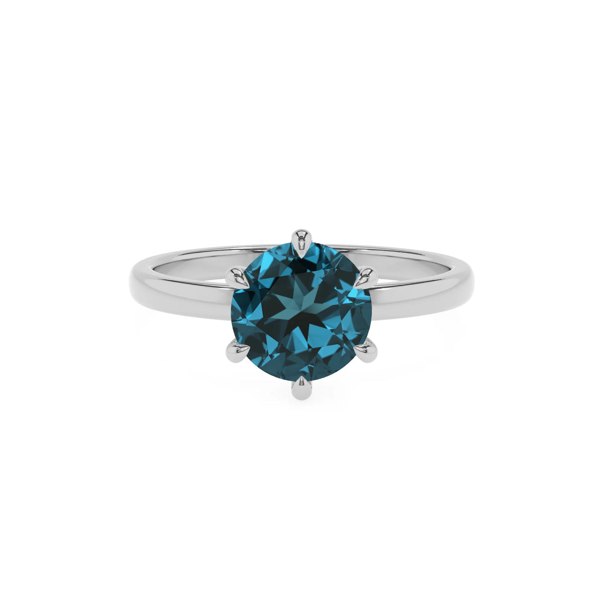natural london-blue-topaz round solitaire rings in white gold 