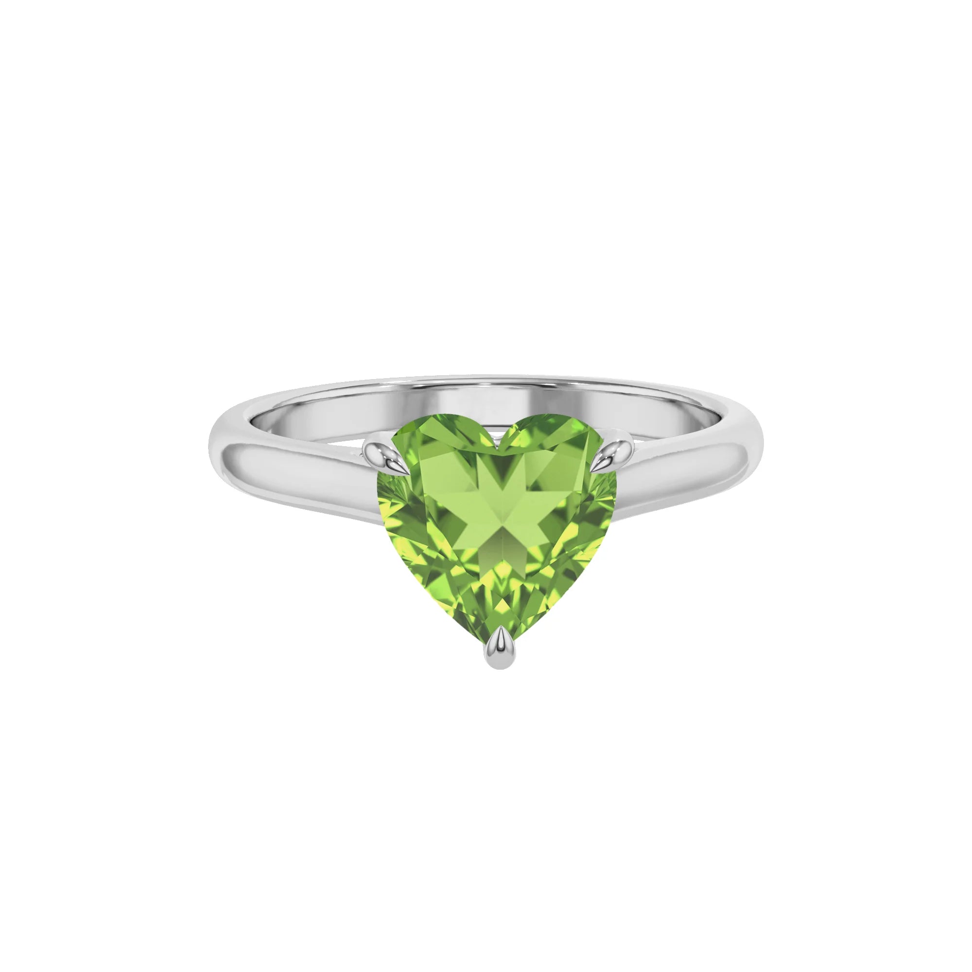natural peridot heart solitaire rings in white gold 