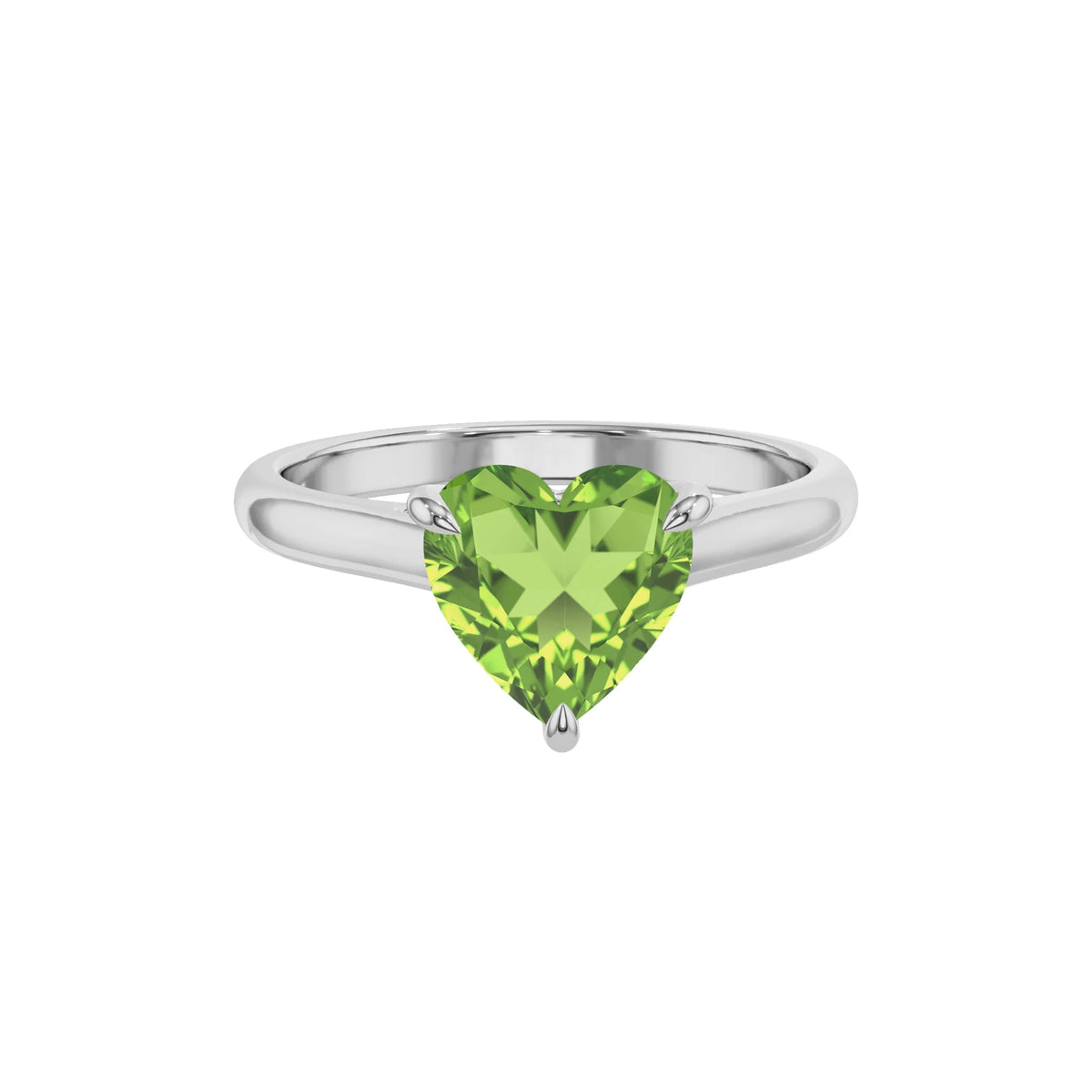 natural peridot heart solitaire rings in white gold 