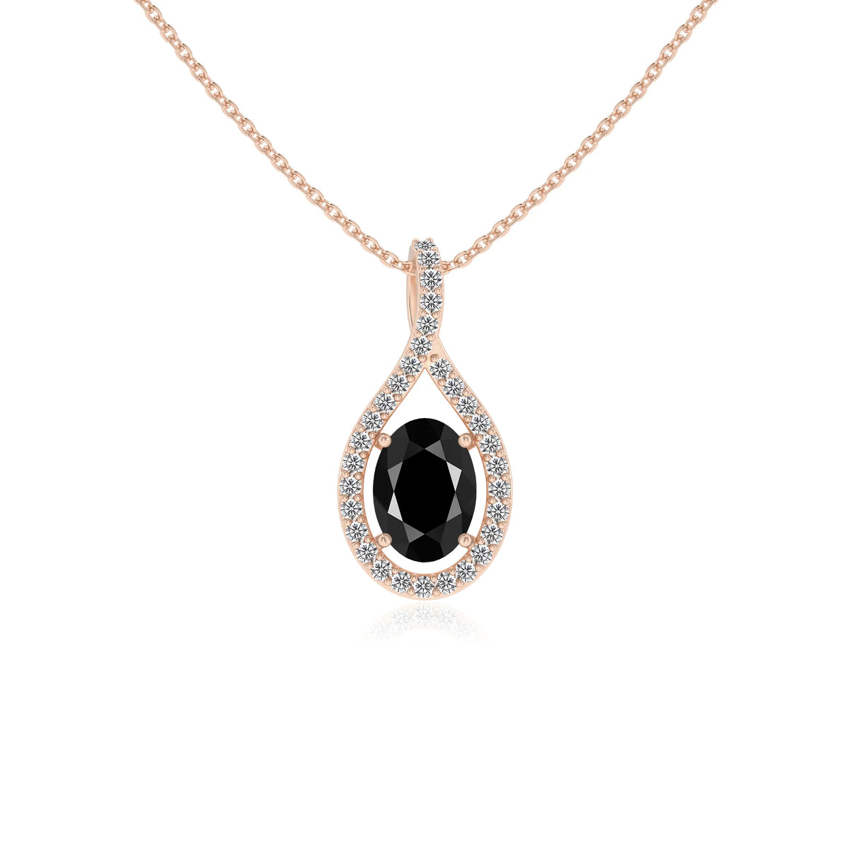 natural black-onyx oval solitaire necklaces in rose gold 