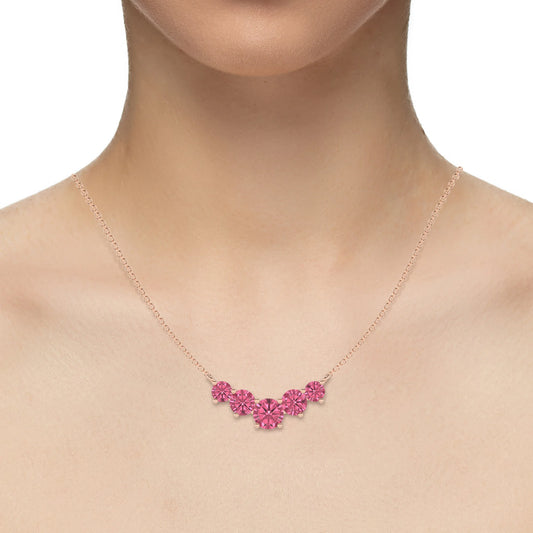lab grown pink-tourmaline round bar necklaces in rose gold 