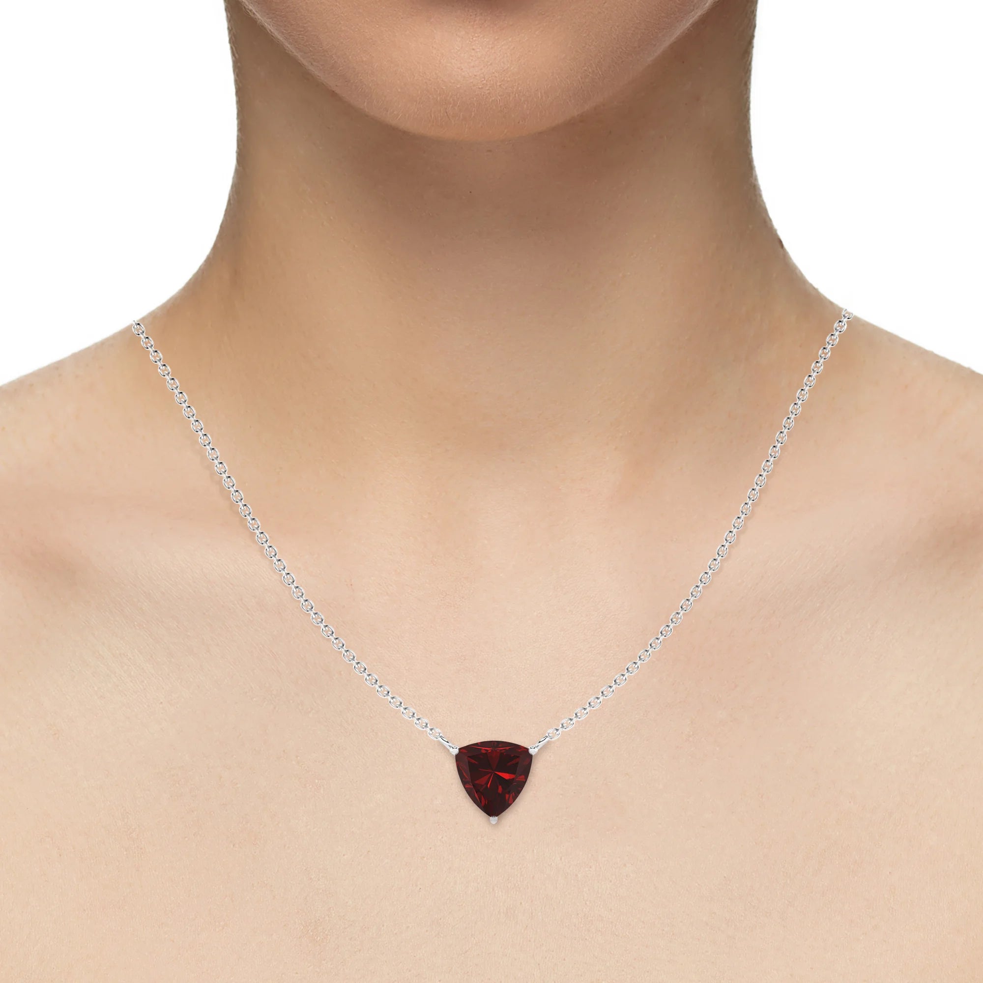 natural garnet trillion solitaire necklaces in sterling silver 