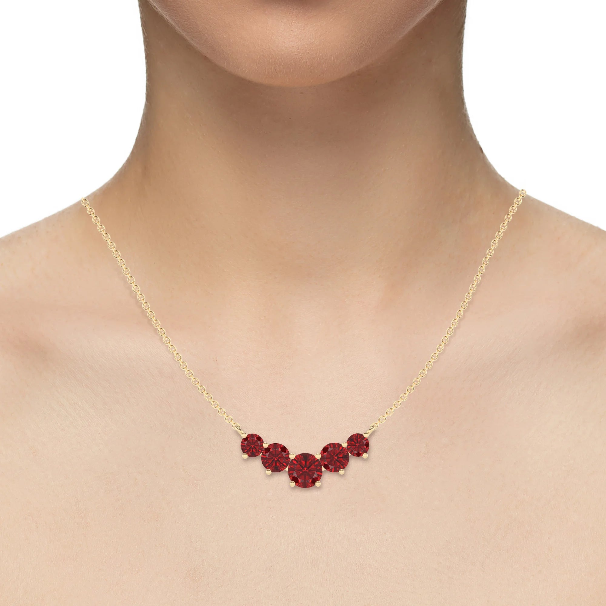 lab grown ruby round bar necklaces in yellow gold 