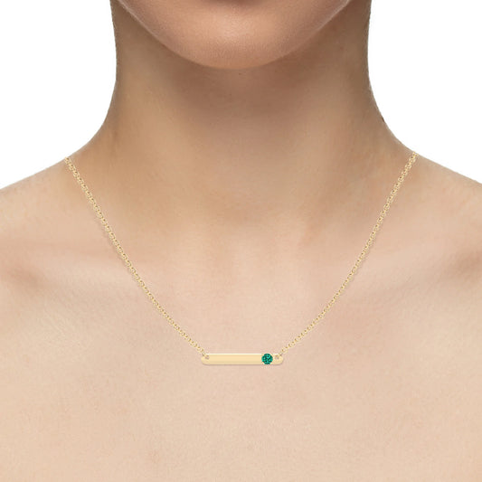 lab grown emerald round bar v-bale necklaces in yellow gold 