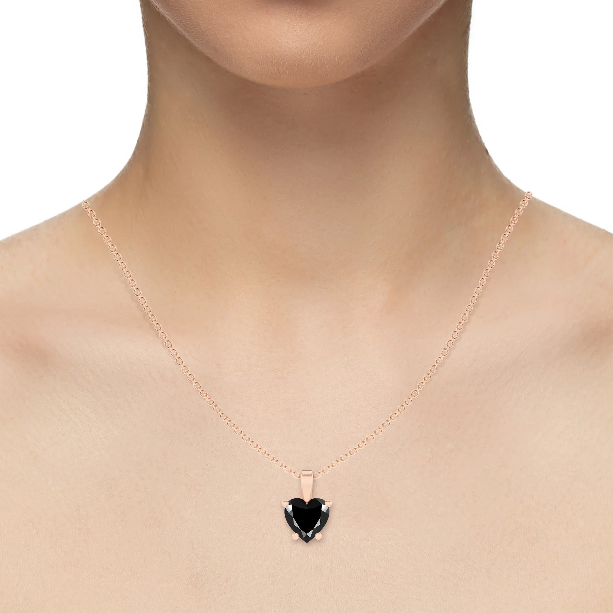 natural black-onyx heart solitaire necklaces in rose gold 