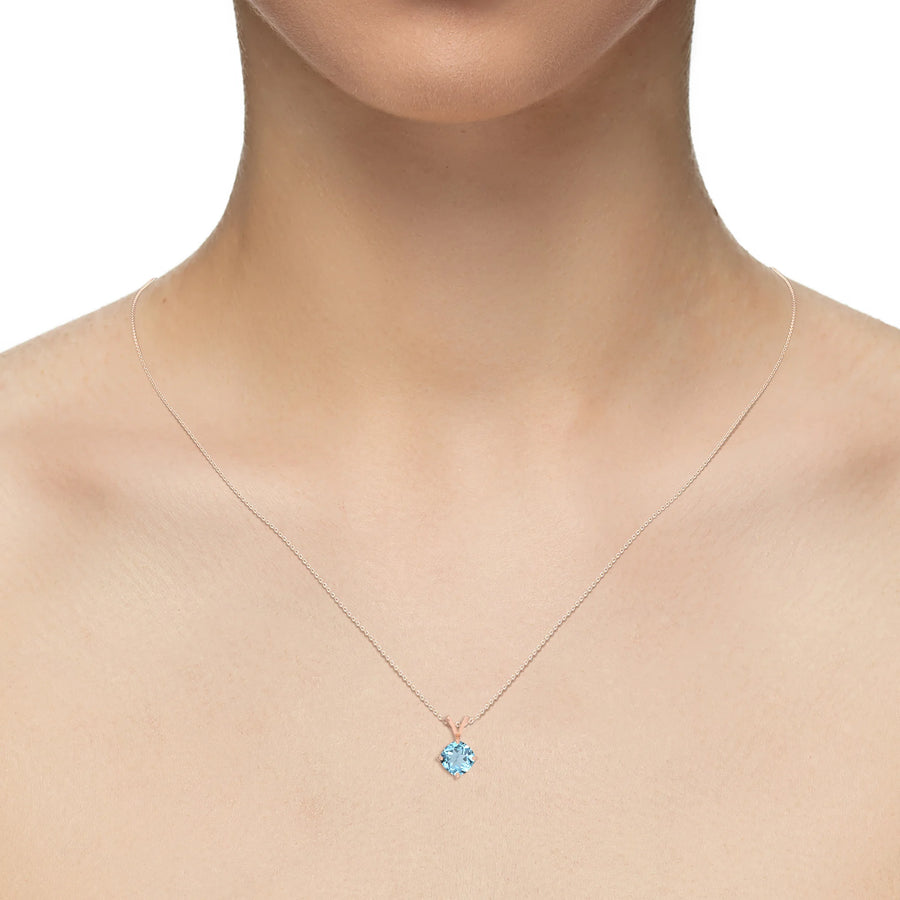 lab grown aquamarine cushion solitaire v-bale necklaces in rose gold 