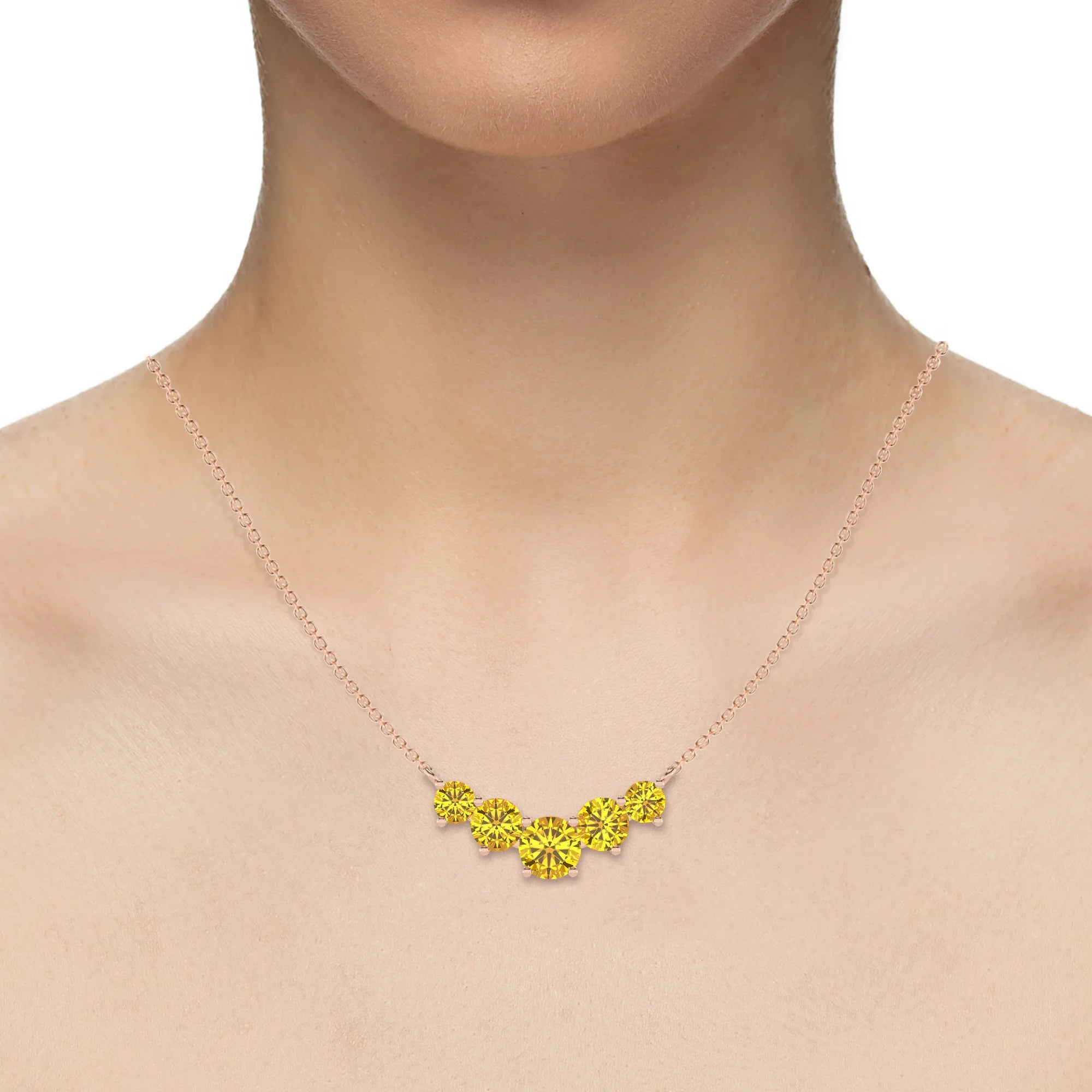 lab grown yellow-sapphire round bar necklaces in rose gold 
