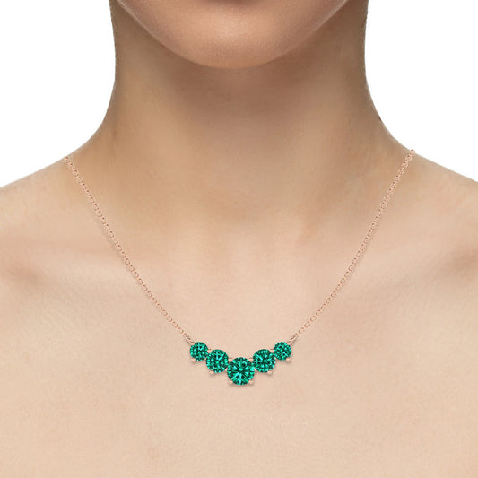 lab grown emerald round bar necklaces in rose gold 