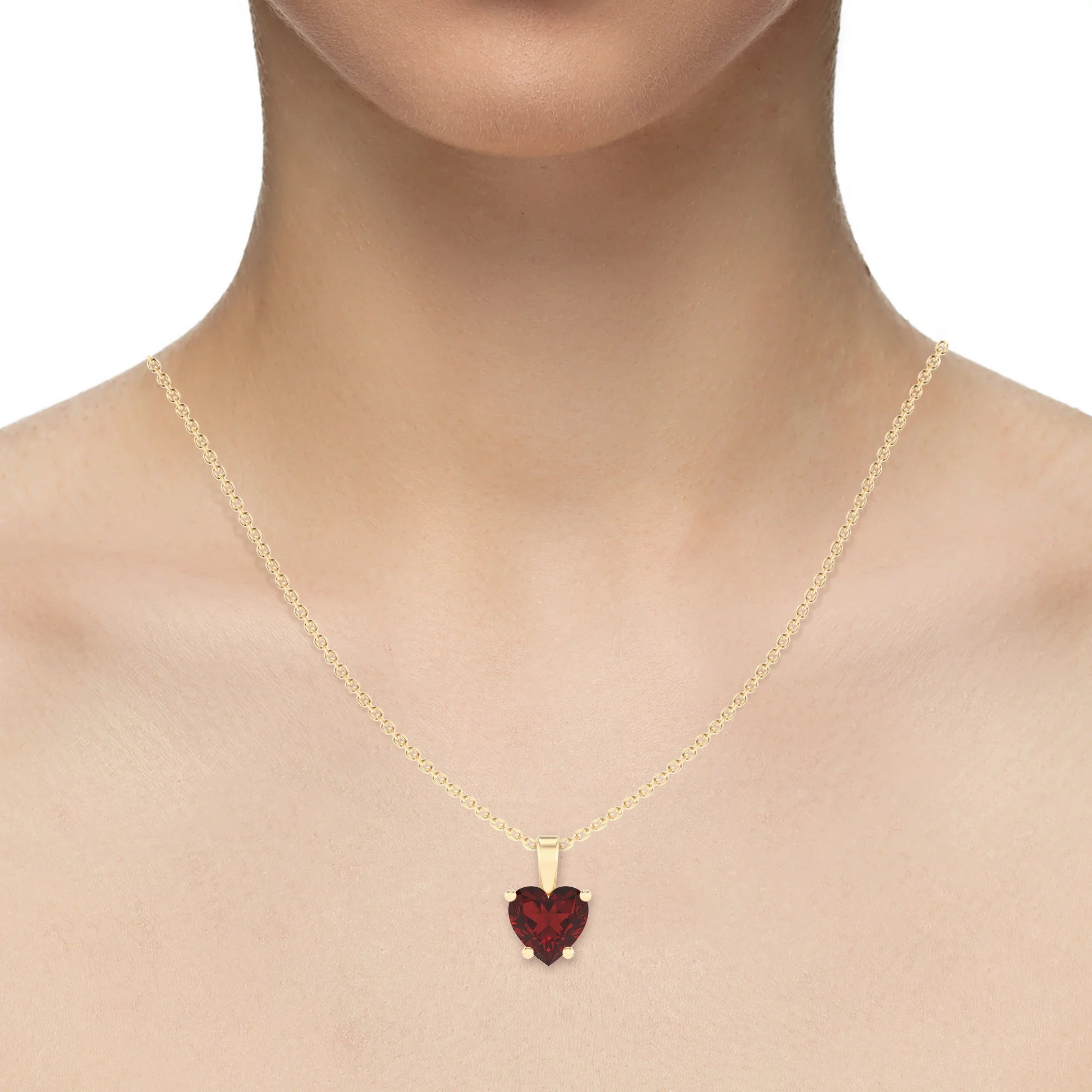 natural garnet heart solitaire necklaces in yellow gold 