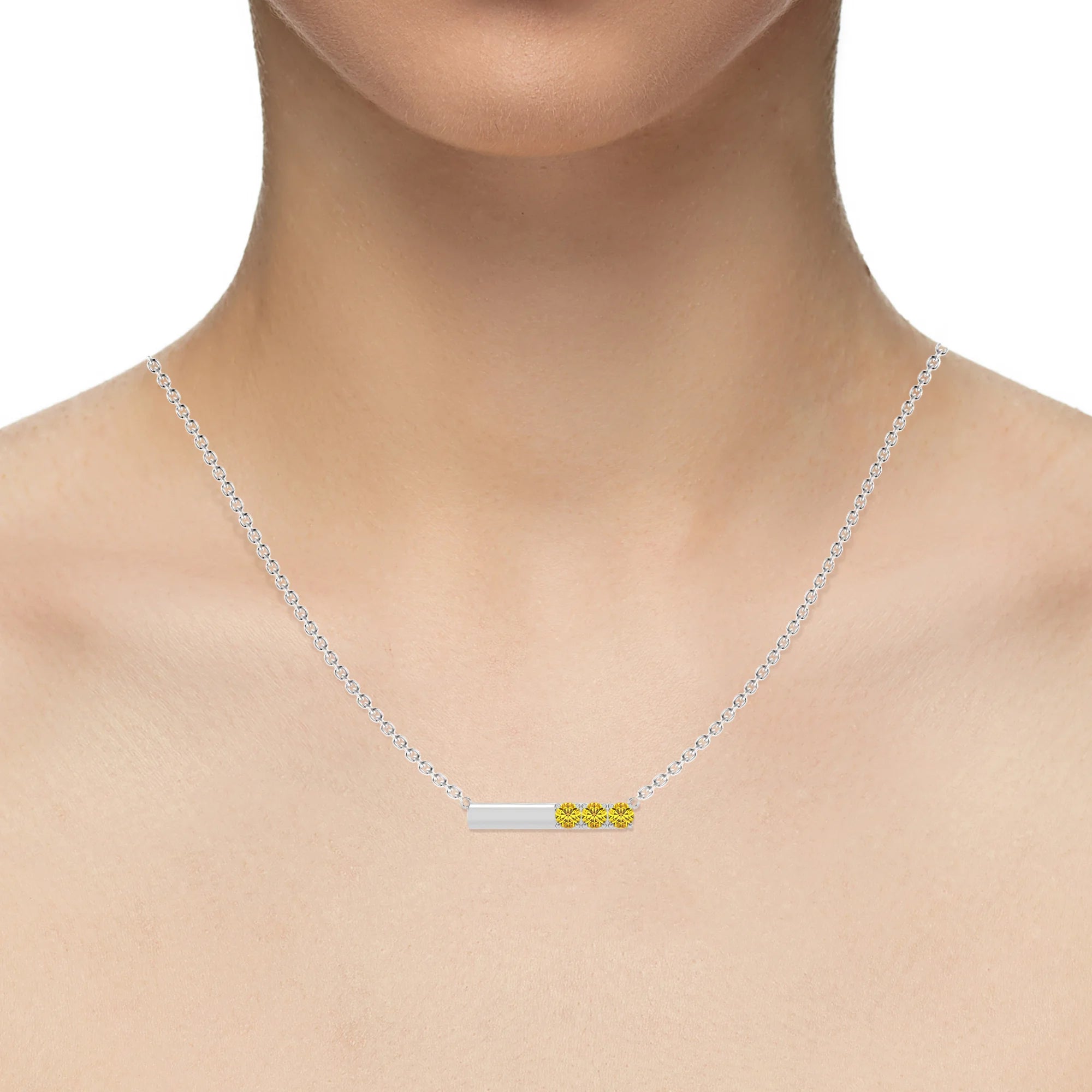 lab grown yellow-sapphire round bar v-bale necklaces in sterling silver 