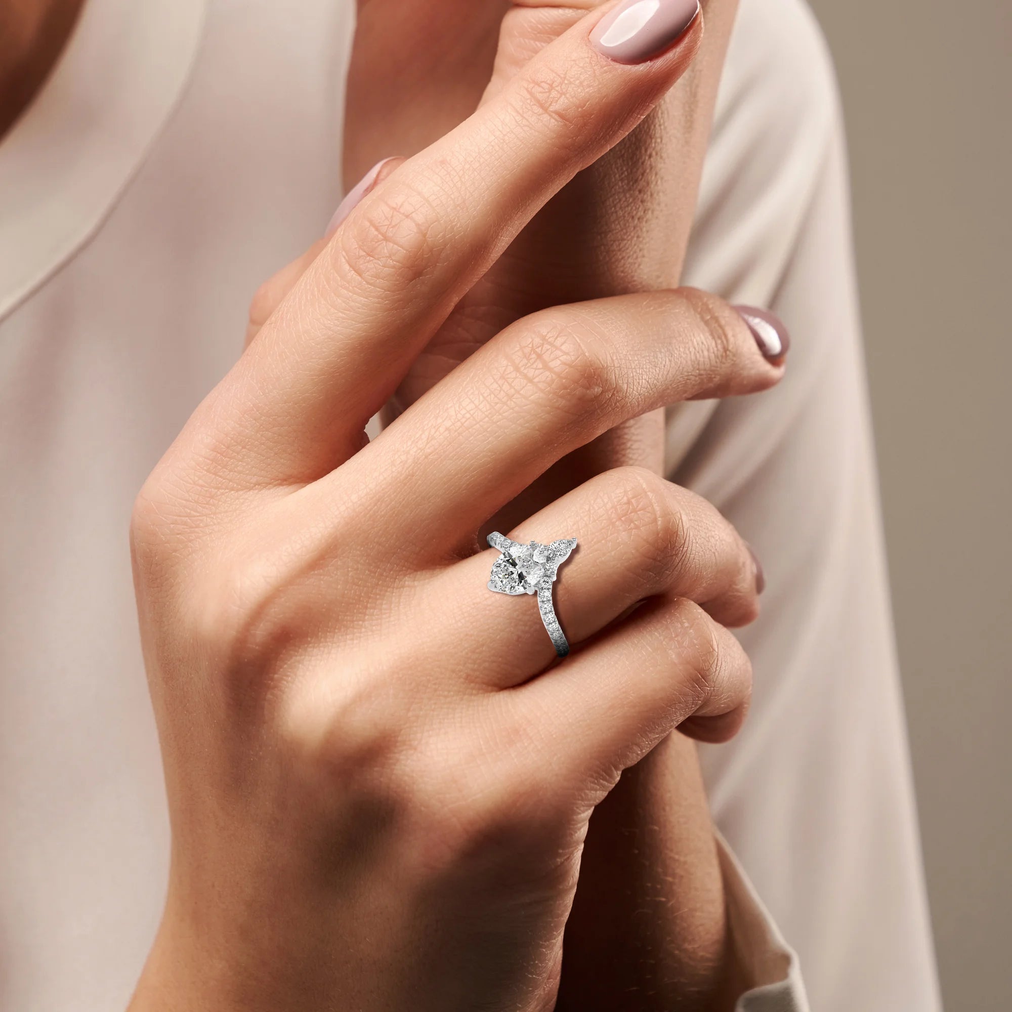 lab grown moissanite oval solitaire rings in platinum 