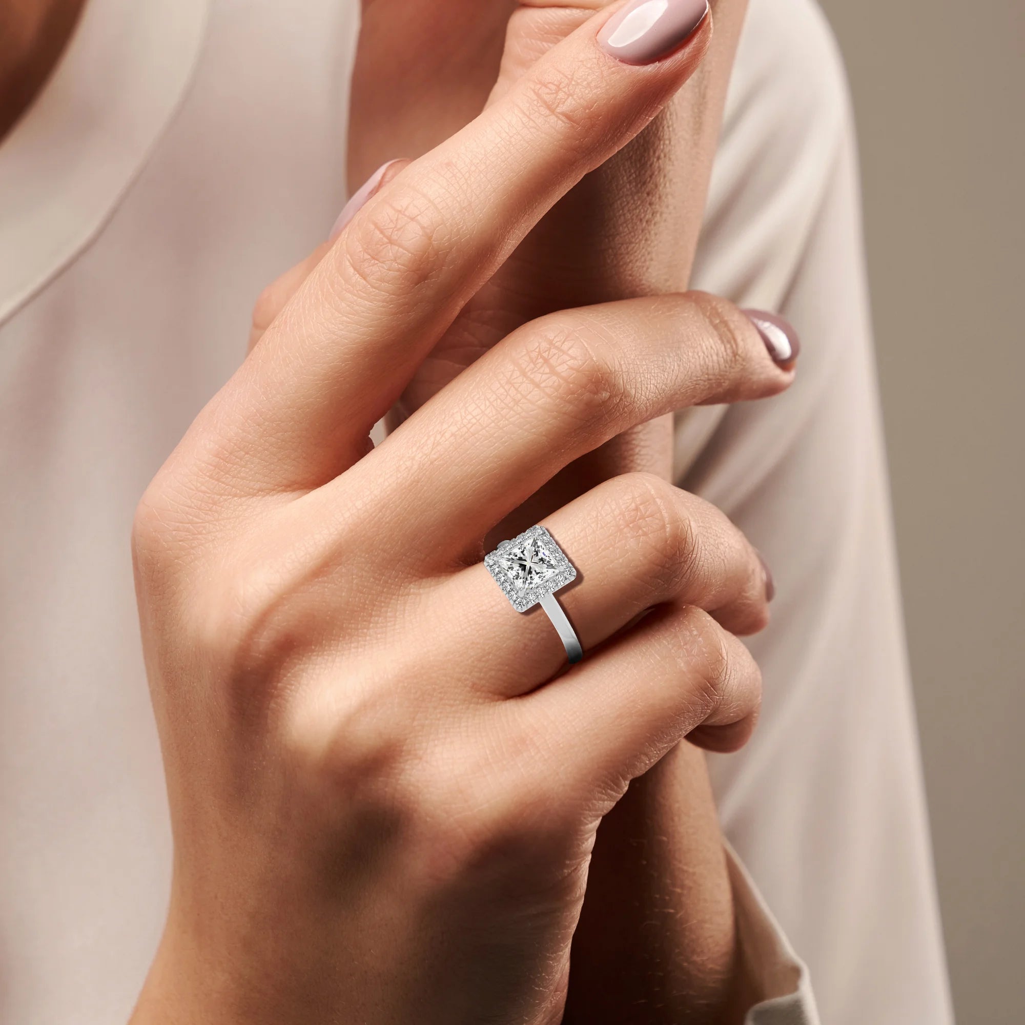 lab grown moissanite princess solitaire rings in sterling silver 