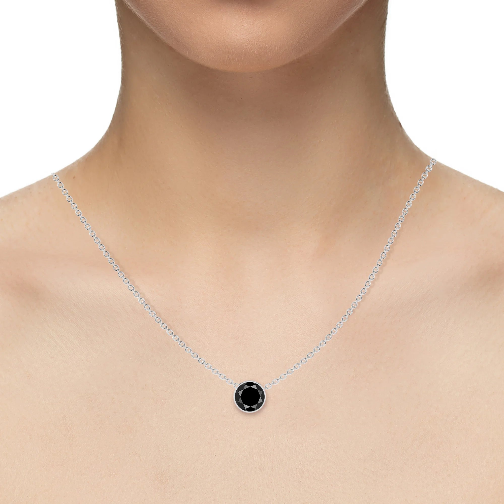 natural black-onyx round solitaire necklaces in platinum 
