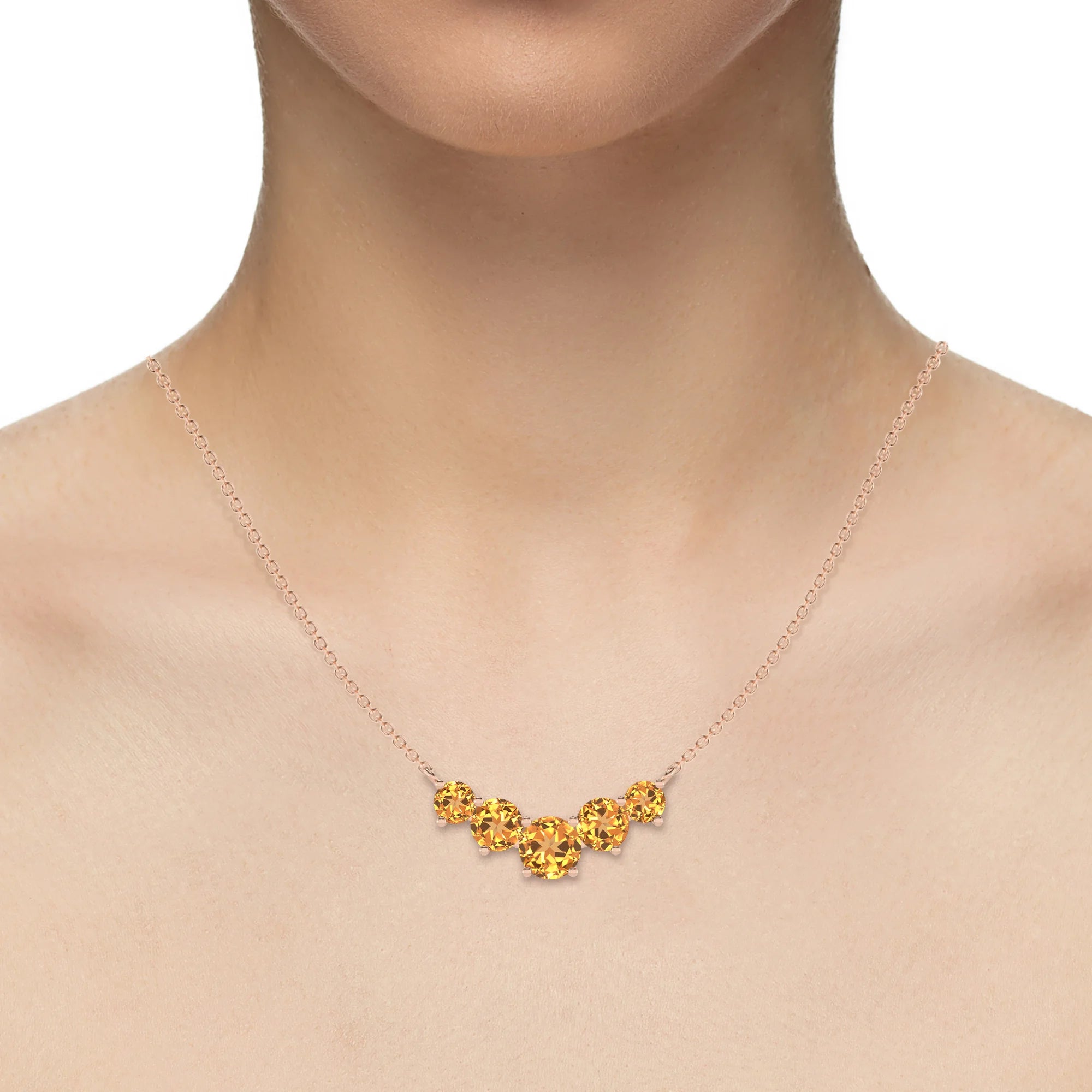 lab grown citrine round bar necklaces in rose gold 