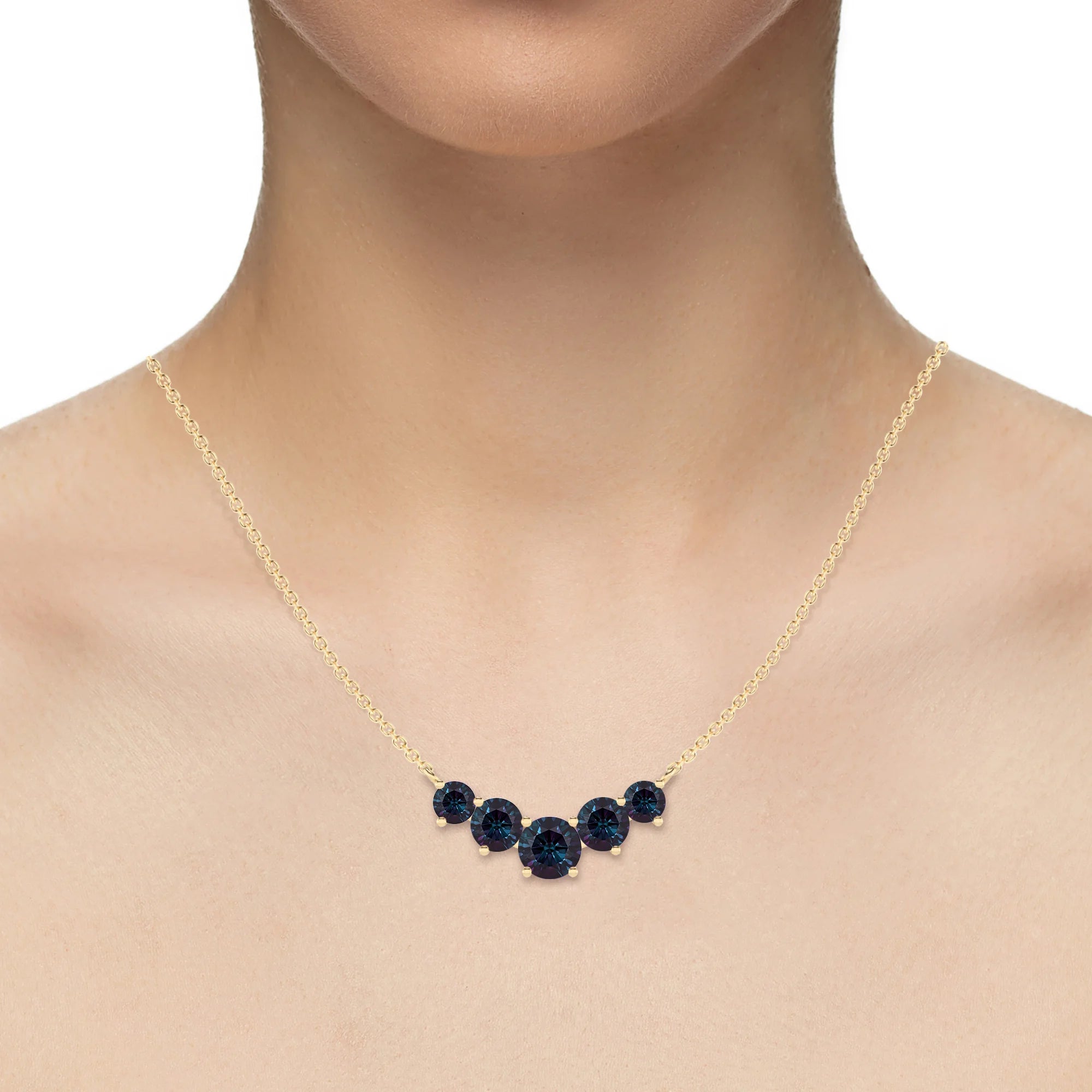 lab grown alexandrite round bar necklaces in yellow gold 
