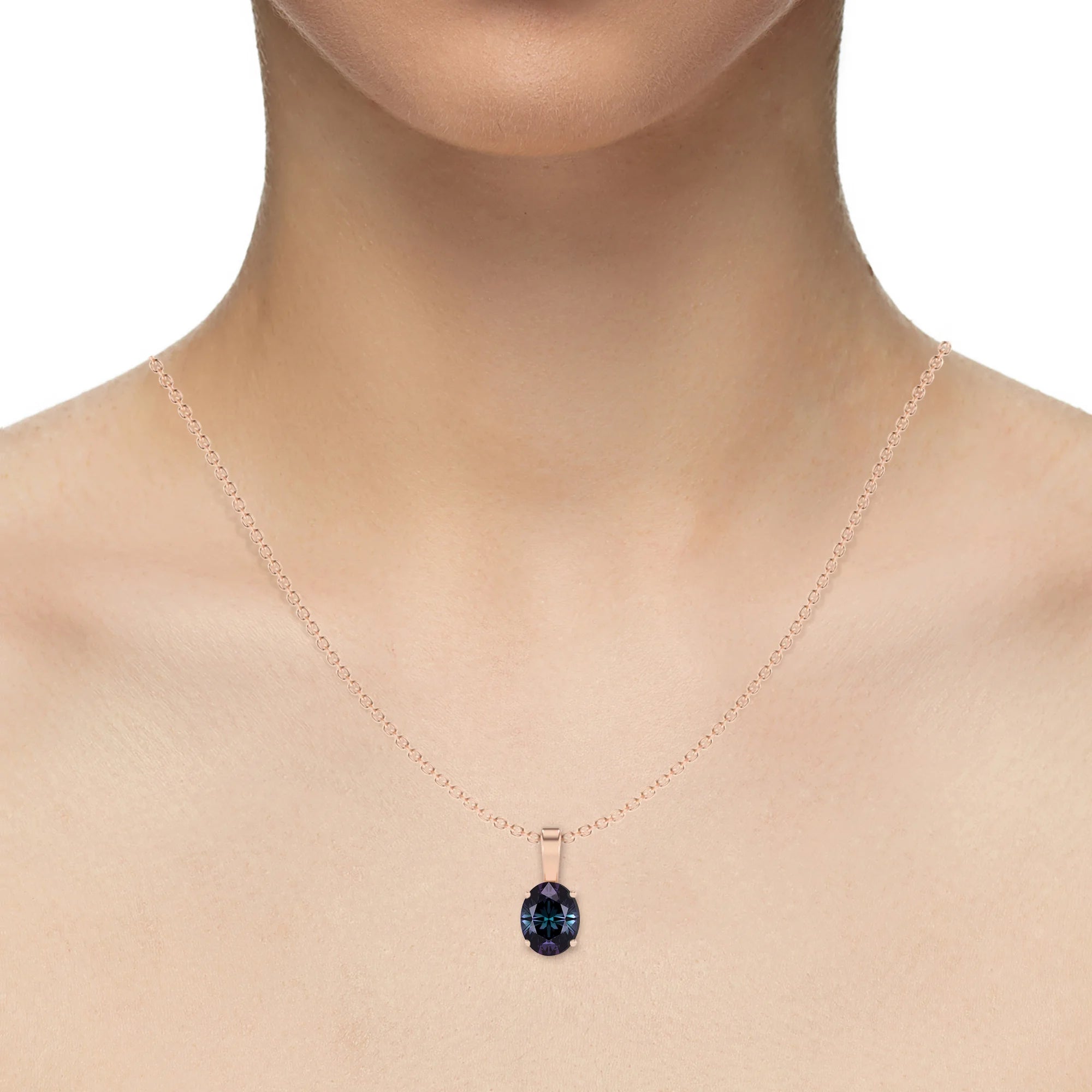 lab grown alexandrite oval solitaire necklaces in rose gold 