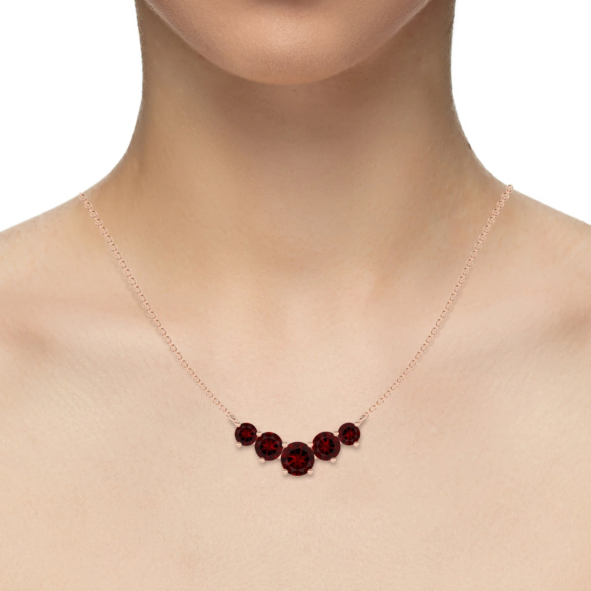natural garnet round bar necklaces in rose gold 