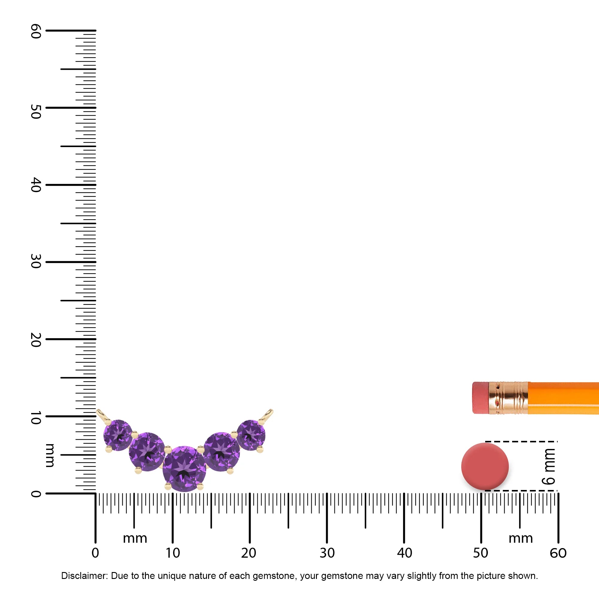 lab grown amethyst round bar necklaces in yellow gold 