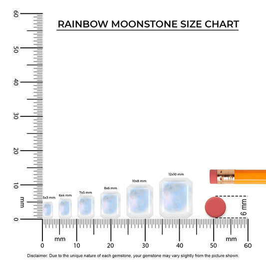 natural rainbow moonstone emerald cut solitaire necklaces in white gold 