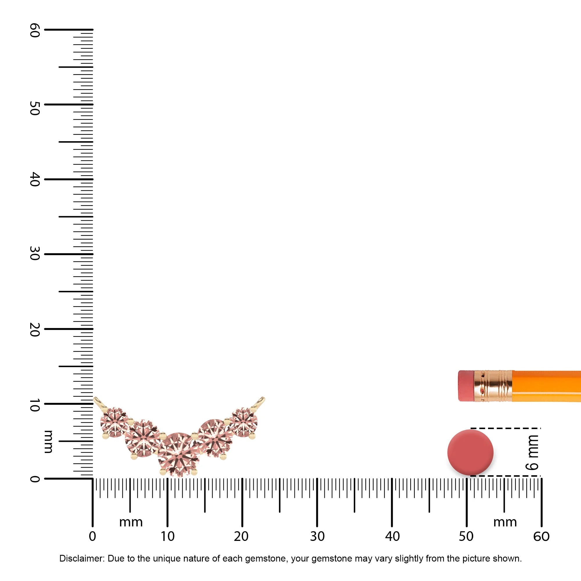lab grown morganite round bar necklaces in yellow gold 