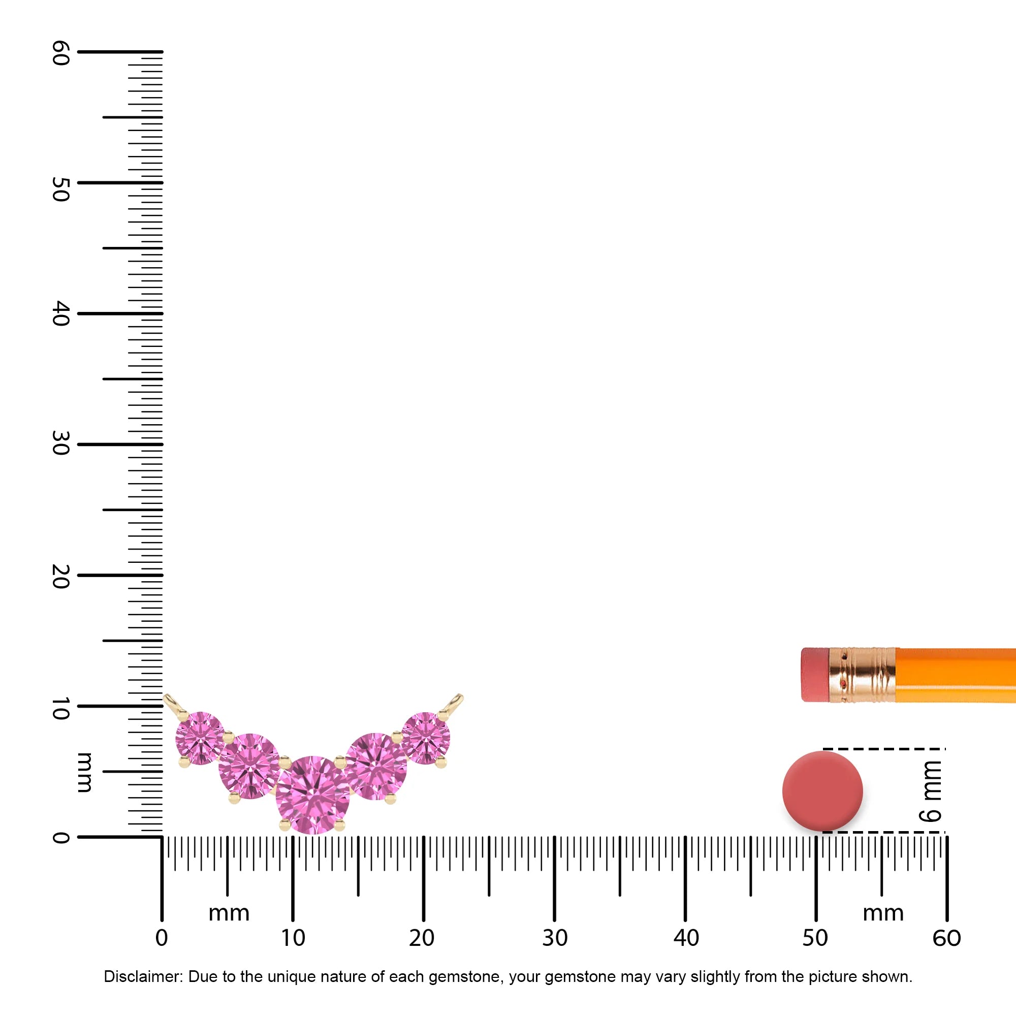 lab grown pink-sapphire round bar necklaces in yellow gold 
