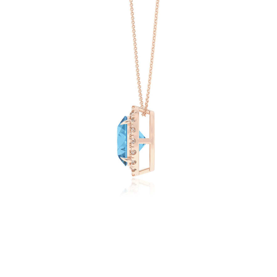 natural swiss blue topaz round solitaire necklaces in rose gold 