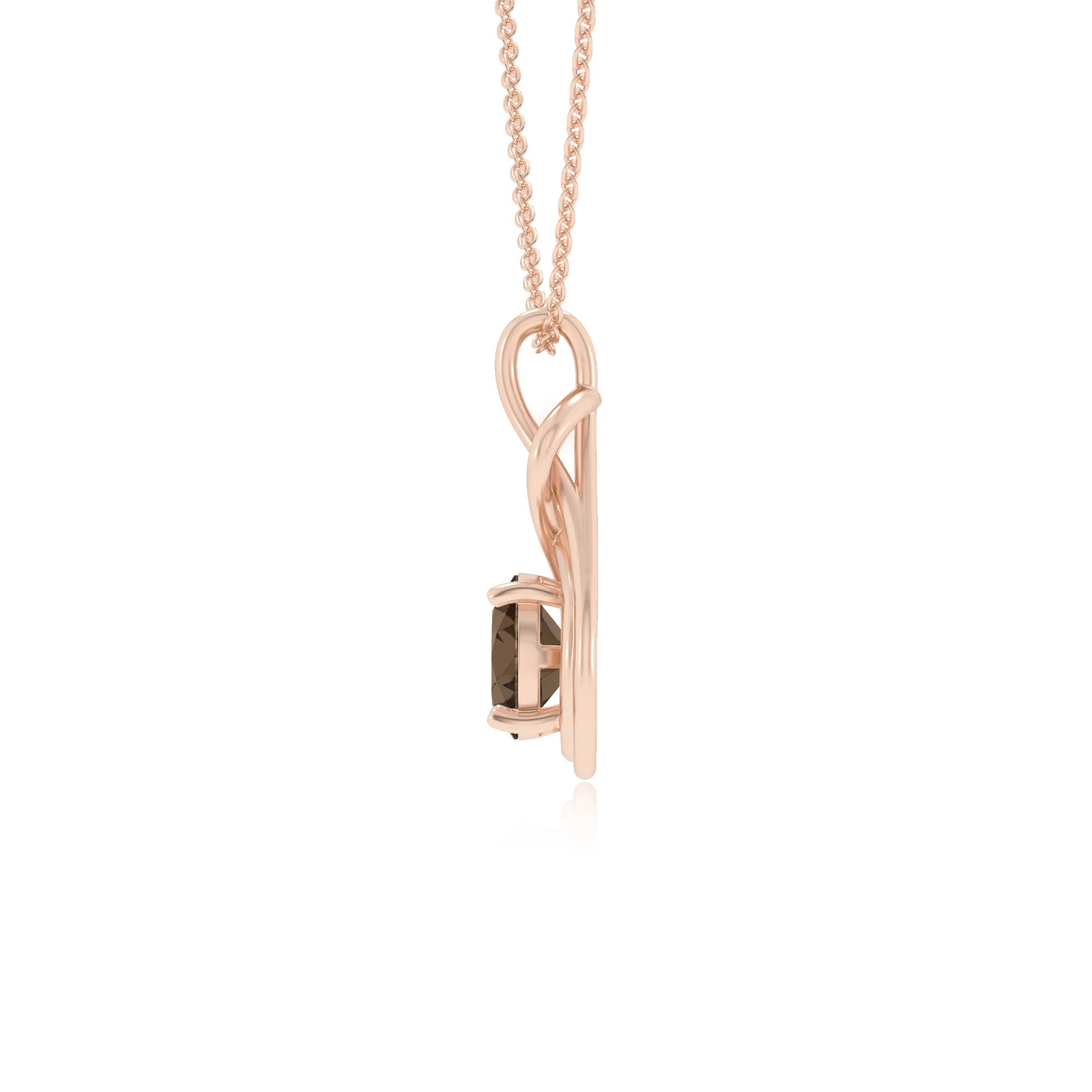 natural smoky-quartz round solitaire necklaces in rose gold 