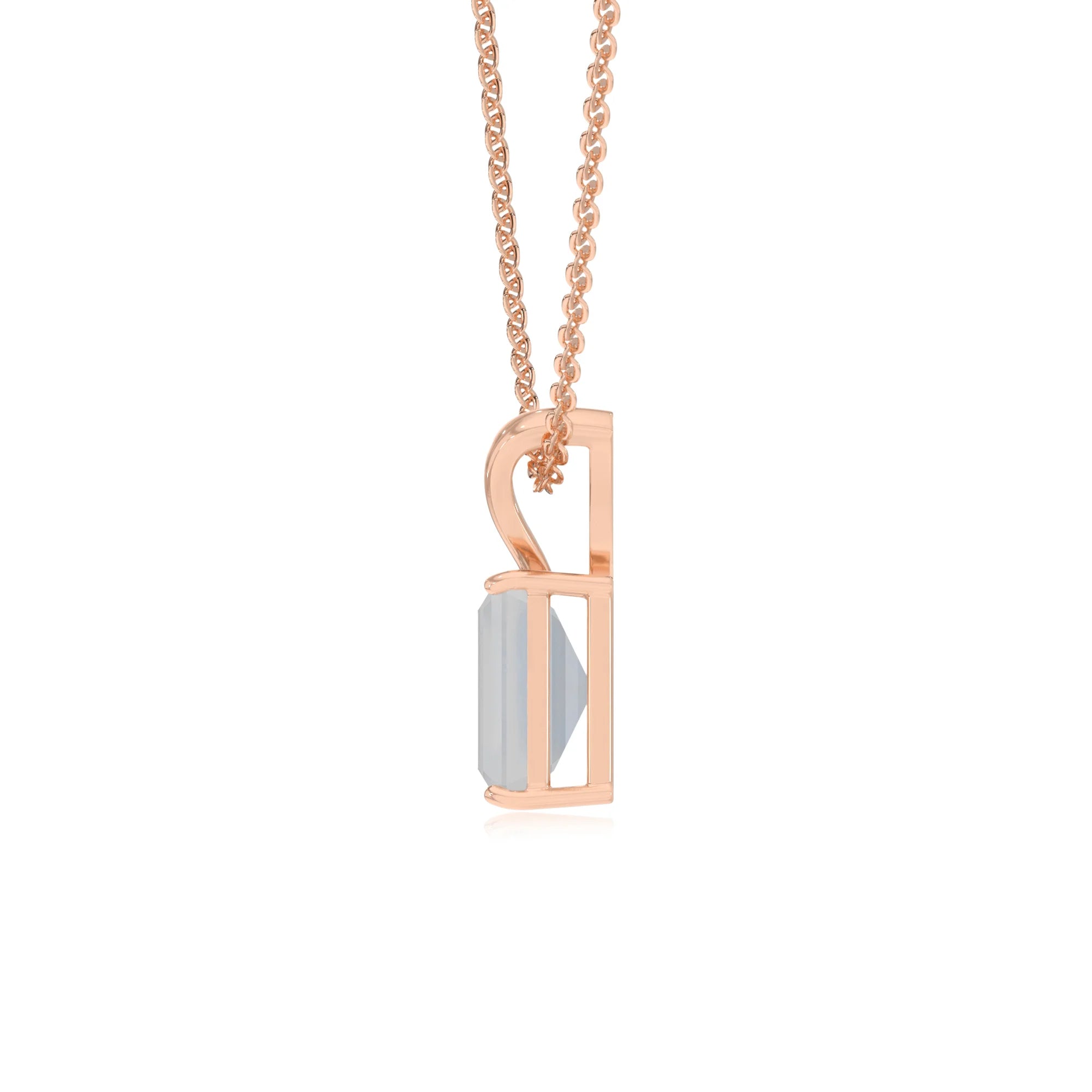 natural rainbow-moonstone emerald cut solitaire v-bale necklaces in rose gold 