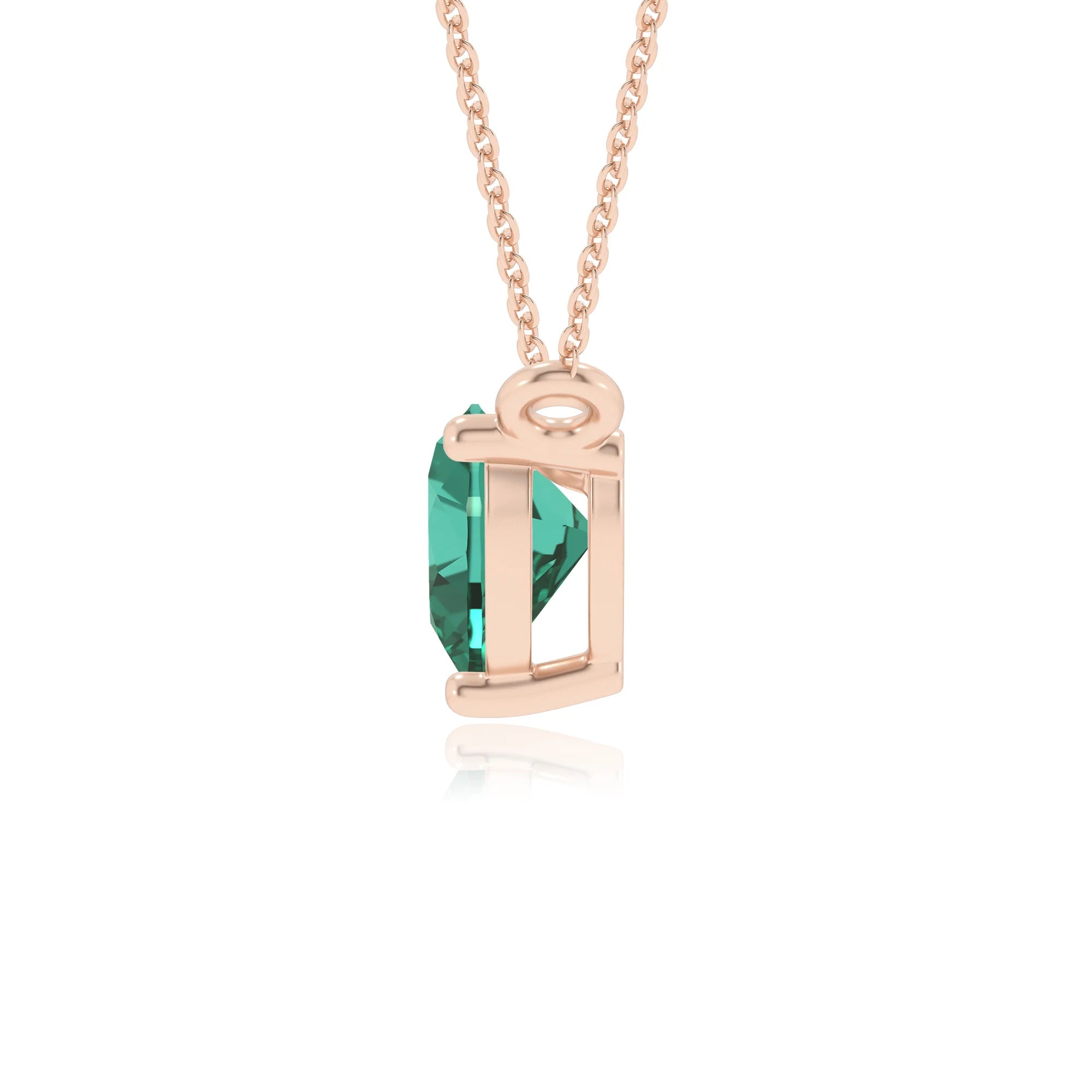 lab grown emerald heart solitaire necklaces in rose gold 
