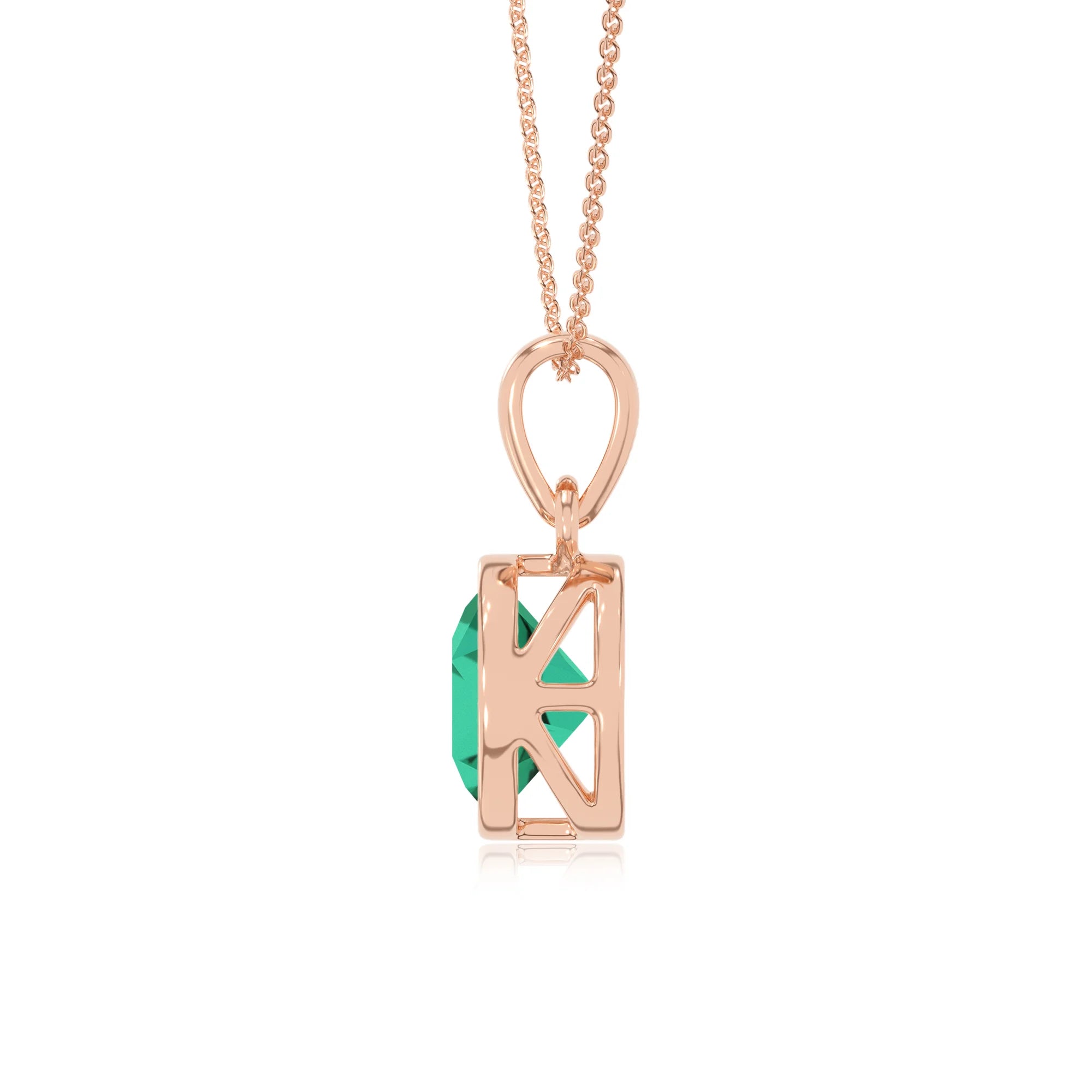lab grown emerald round solitaire necklaces in rose gold 