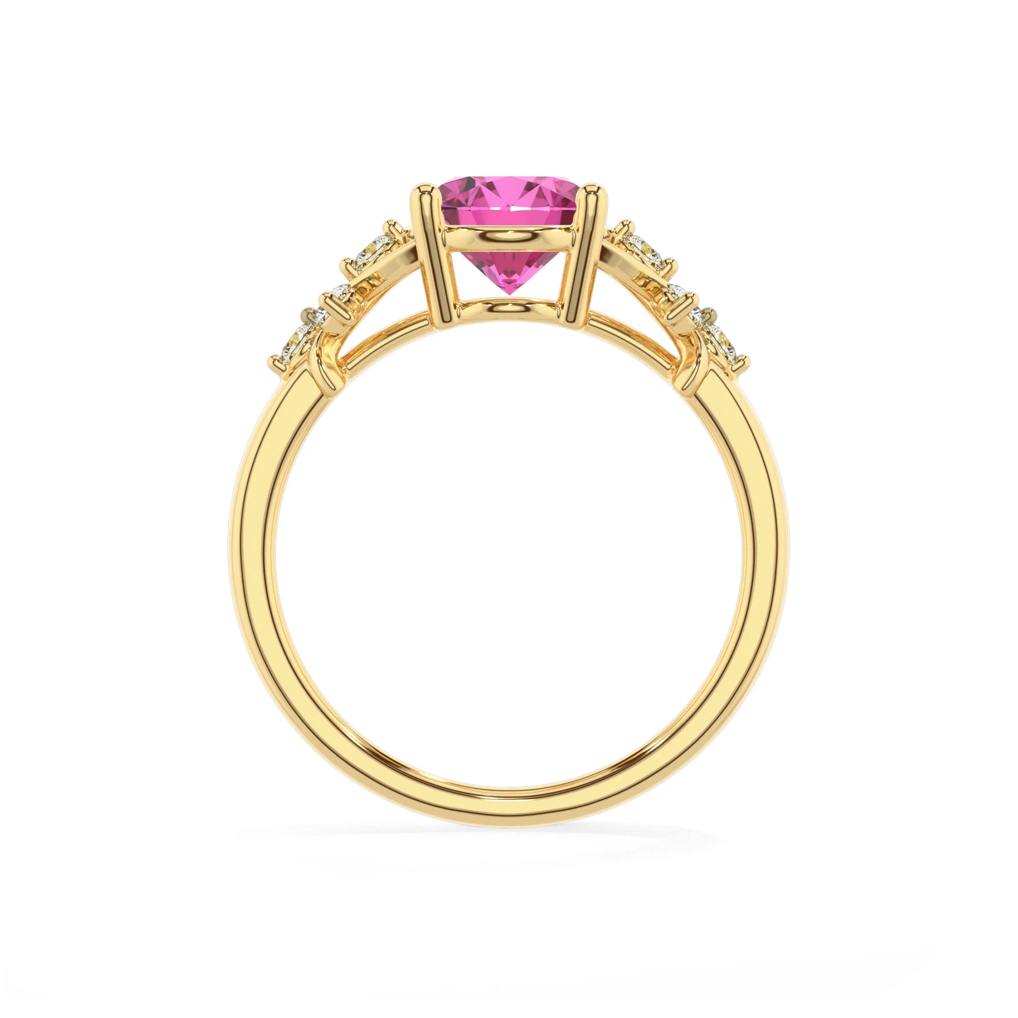 lab grown pink-sapphire oval solitaire rings in yellow gold 