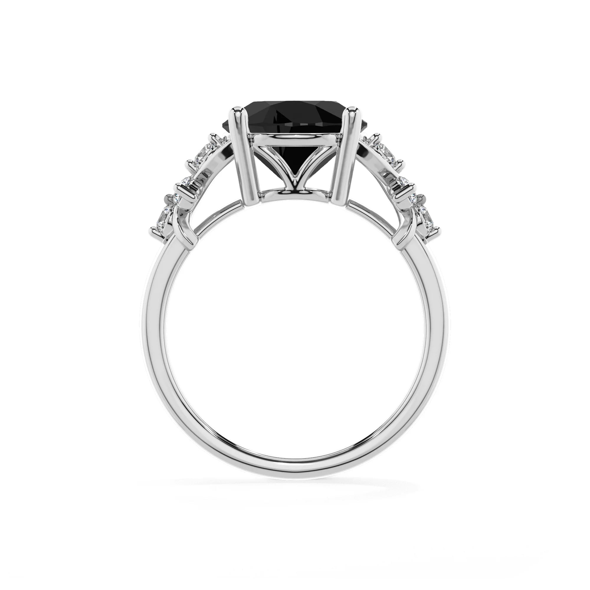 natural black-onyx round solitaire rings in sterling silver 