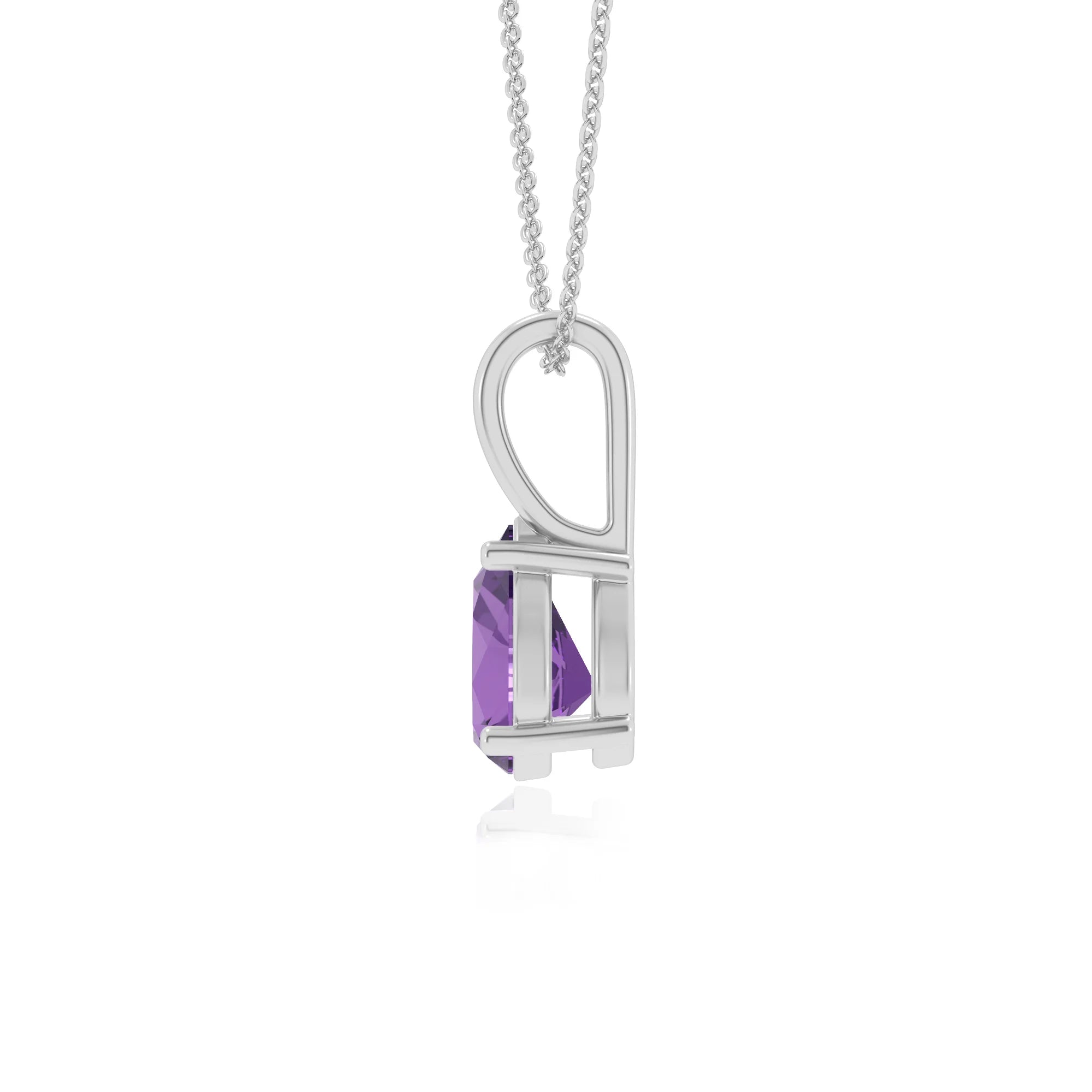 lab grown amethyst pear solitaire necklaces in sterling silver 