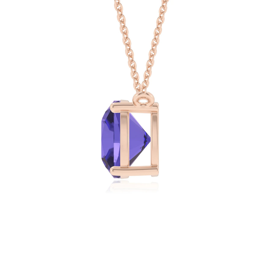 lab grown tanzanite cushion solitaire necklaces in rose gold 