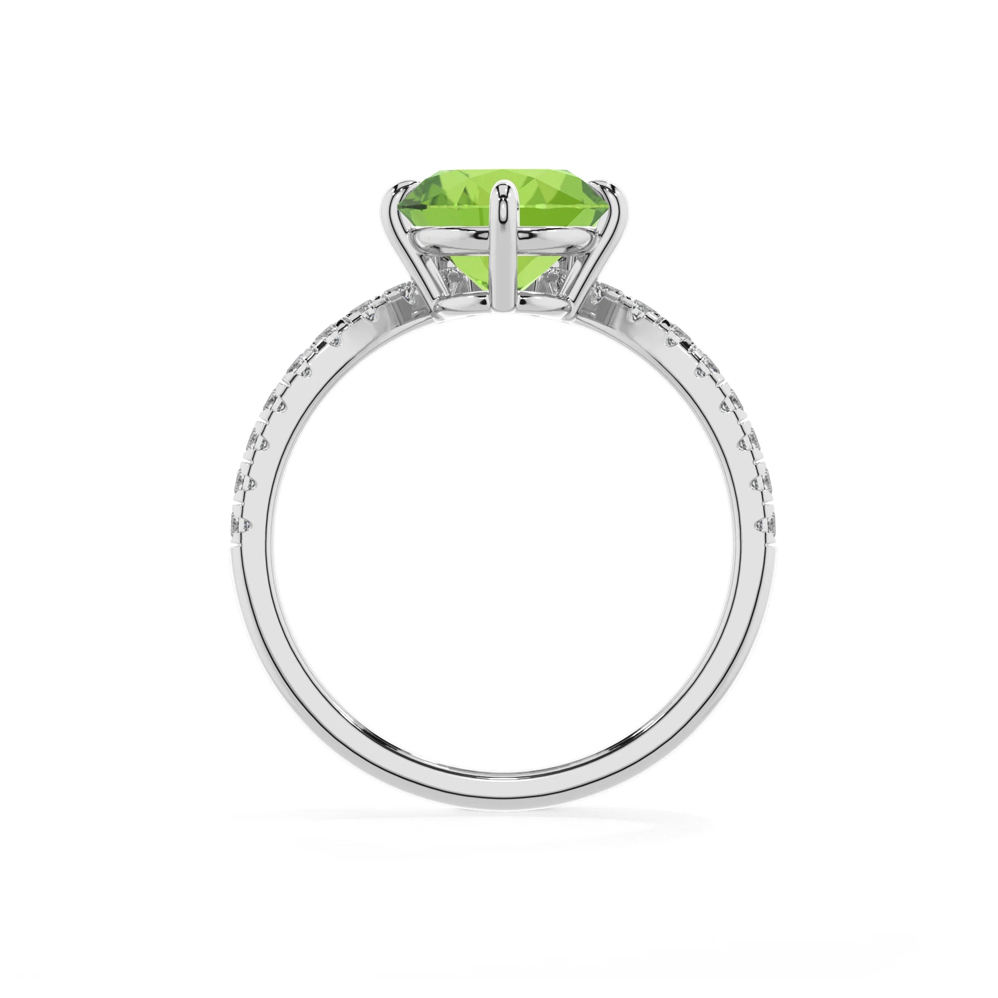natural peridot round solitaire rings in white gold 