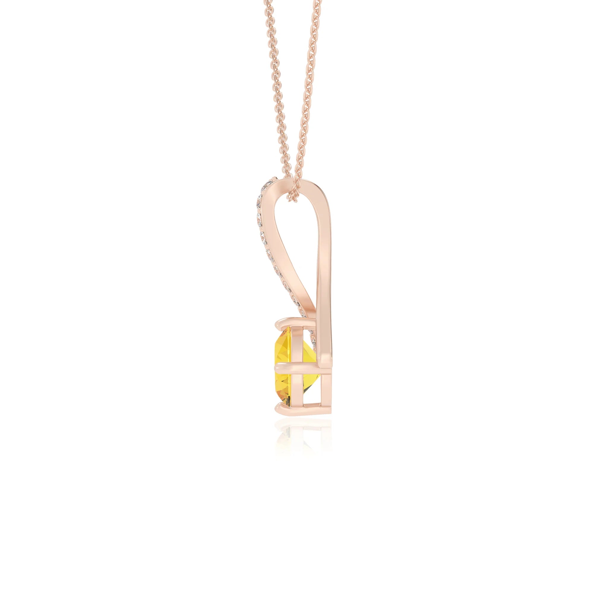 lab grown yellow-sapphire round solitaire necklaces in rose gold 