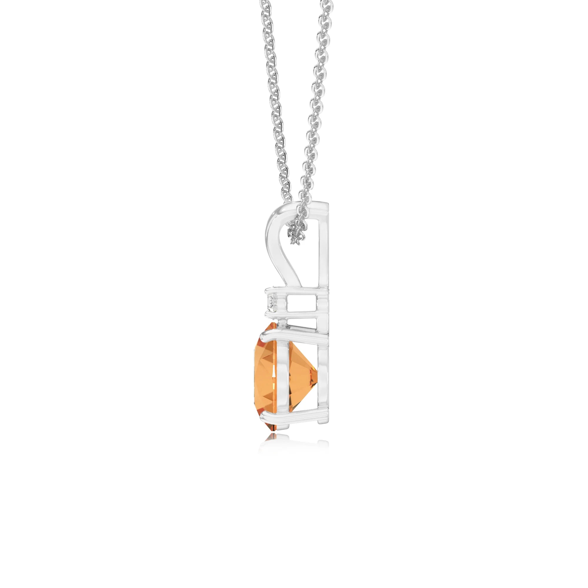 lab grown citrine round solitaire v-bale necklaces in white gold 